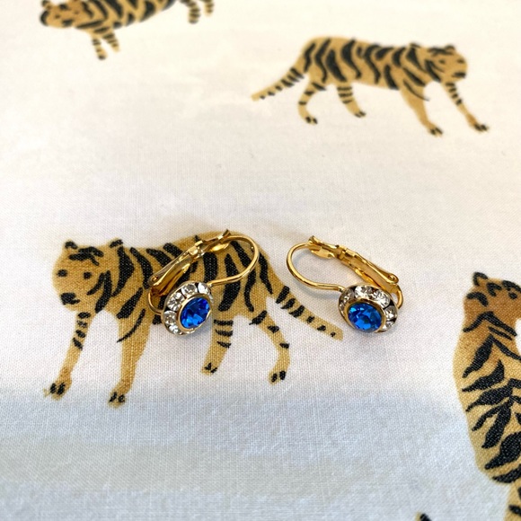 Vintage Blue and Gold Earrings - Picture 6 of 7